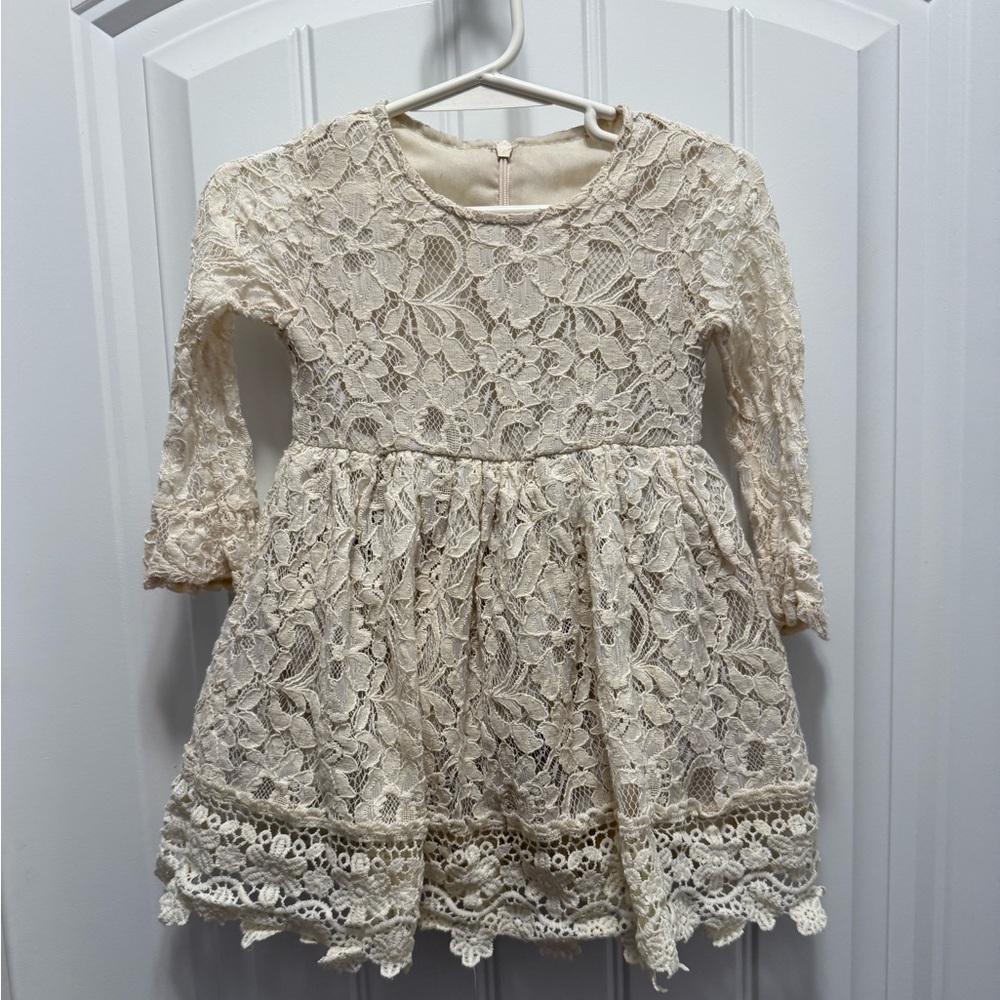 Elegant Cream Lace Kids Dress